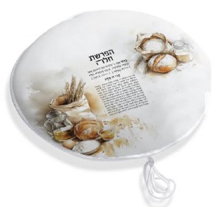 Picture of Leather Hafrashas Challah Cover Hebrew Painted Design Gold 18"